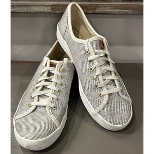 Keds Women's Size 6.5 Jump Kick Beige Black Lace-Up Casual Sneakers WF59175